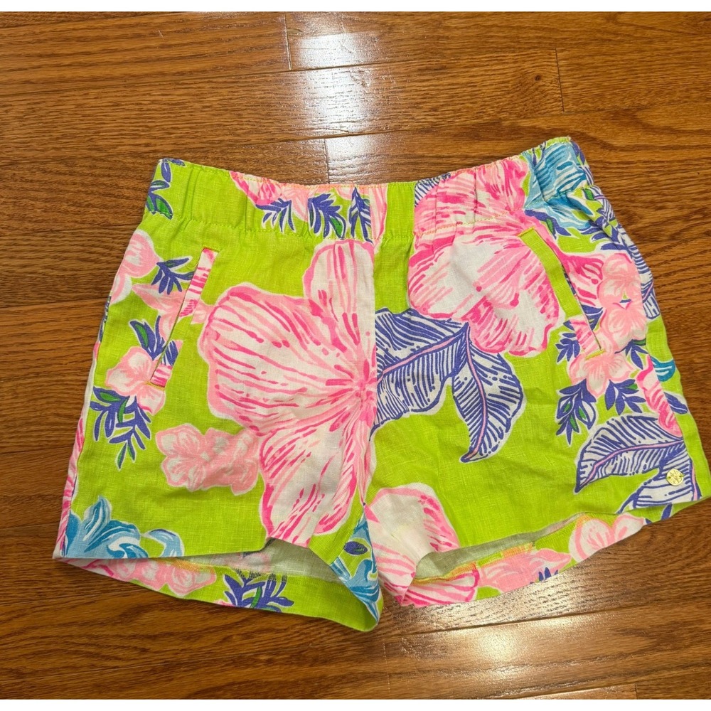 Lilly Pulitzer Linen Shorts Womens Small 4" Floral Tropical Summer Beach Elastic